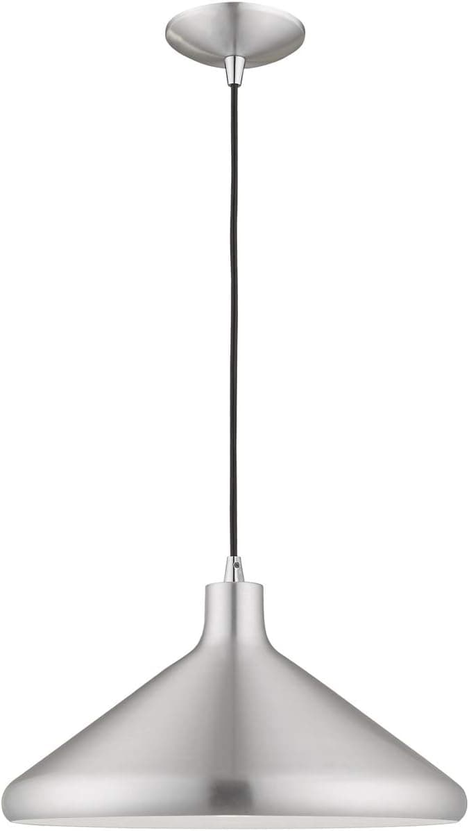 Livex Lighting 41179-66 Metal Shade - 15.25" One Light Mini Pendant, Brushed Aluminum Finish with Brushed Aluminum Metal/Shiny White Shade