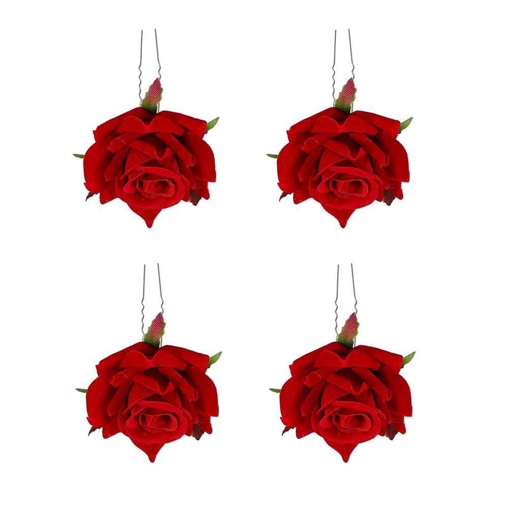 Rose Flower Hair Clip Red Roses Flower Hair Accessories Comb Pin Up for Women Girls Bride Bridesmaids Wedding Headpiece Flamenco Dancer Hairpins Headwear Barrette Styling Tools Accessories 4pcs