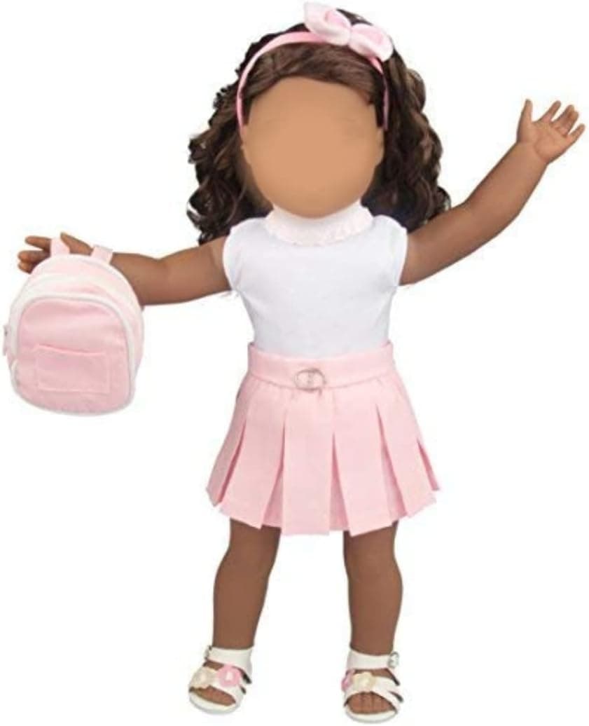 Dress Along Dolly Casual School Doll Outfit for 18" Dolls (5 Piece Set) -Premium Handmade Costume Clothes and AccessoriesInclude Shirt, Skirt, Shoes, Backpack, & Hairband - Gifts for Girls Kids Birthday