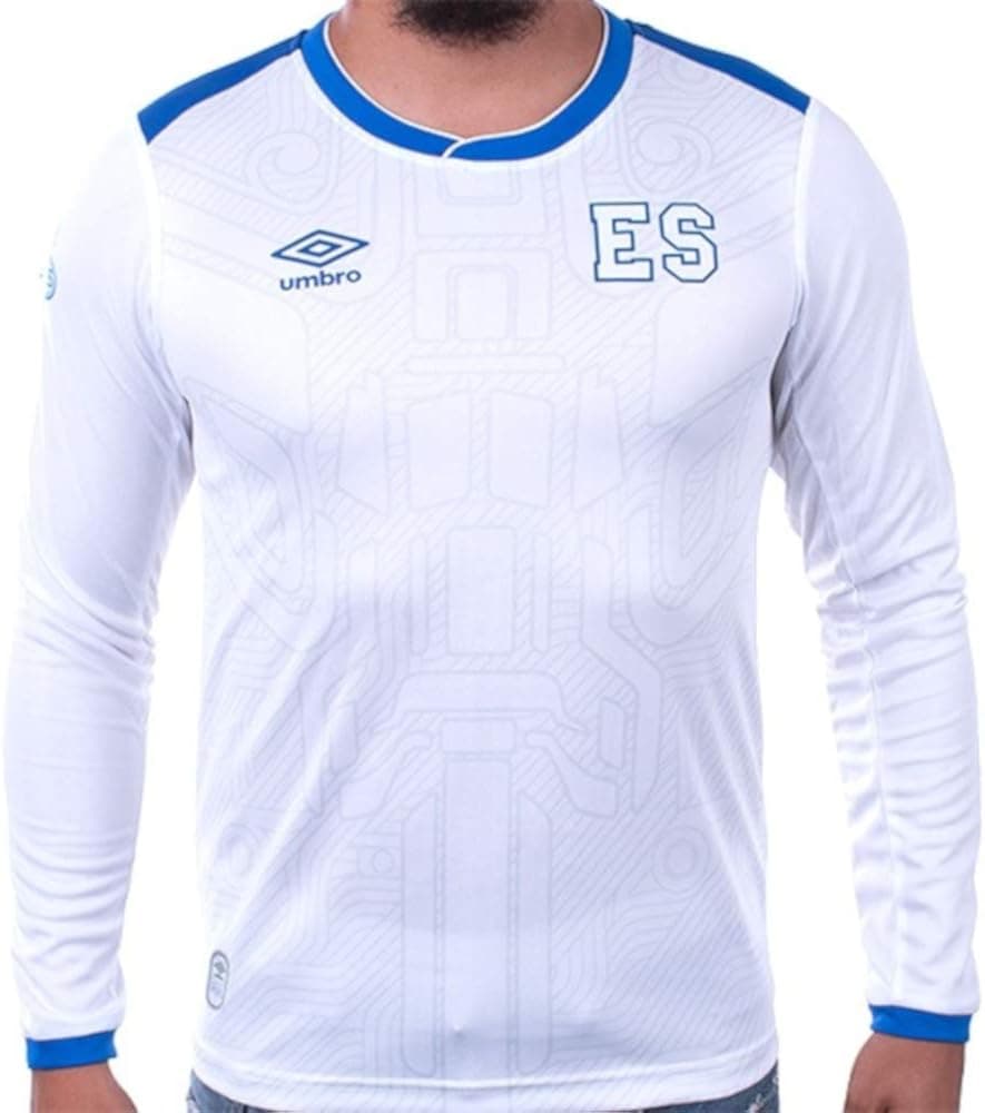 Umbro El Salvador Away Long Sleeve Soccer Jersey 17/18 White/Blue (Large)