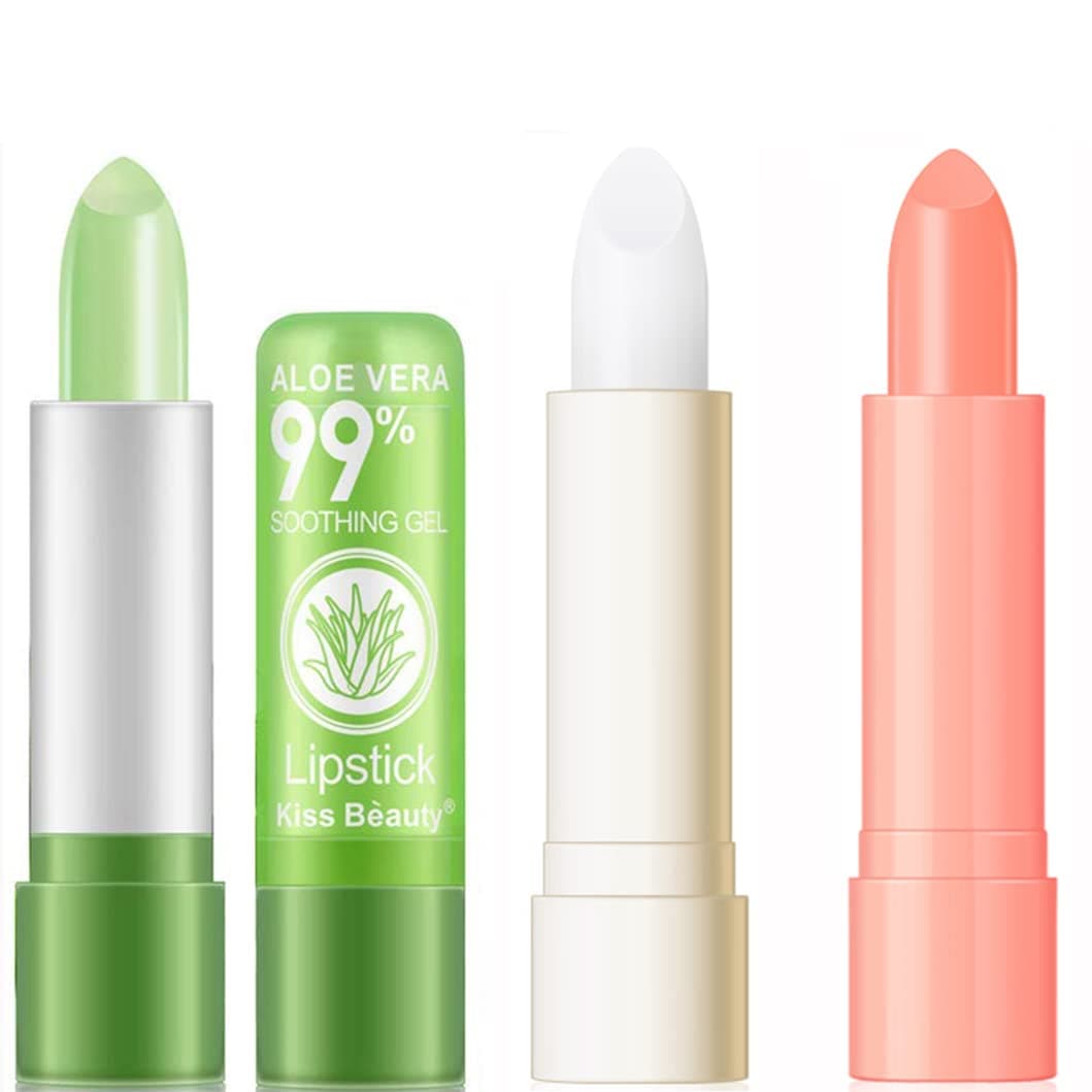 Aloe Vera Color Changing Clear Jelly Lipsticks, Lasting Nutritious Lip Balm Lips Natural Moisturizing gentle colorless Lipstick Lip Gloss 3pcs (Set 01)