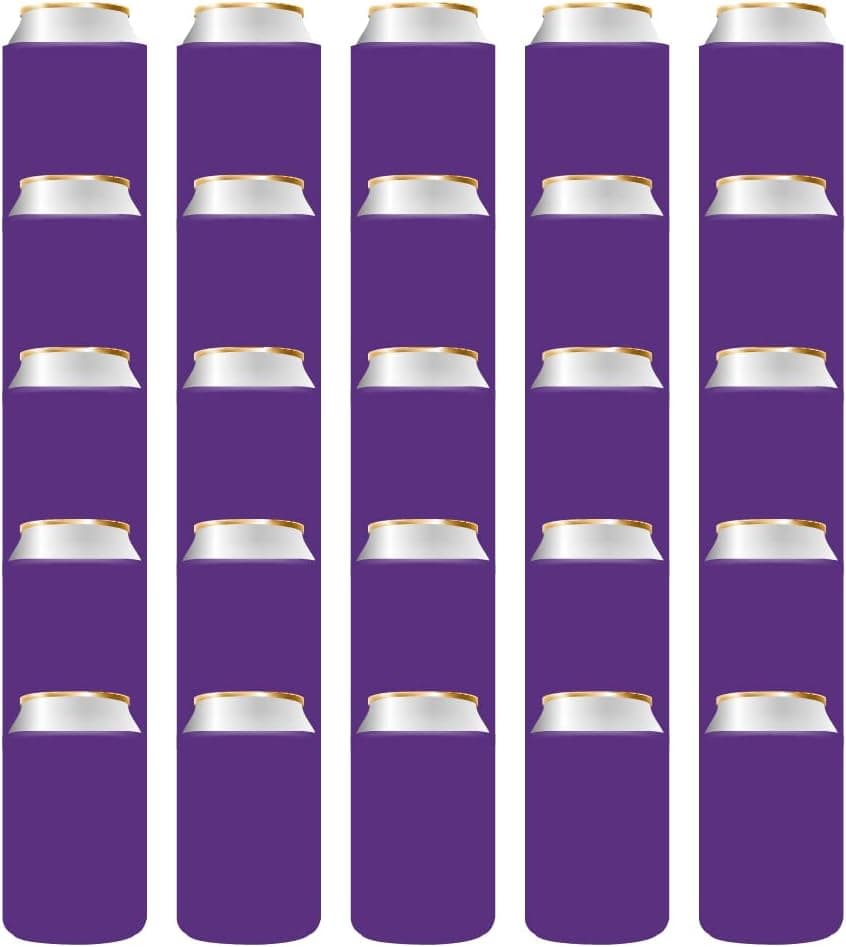 QualityPerfection Beer Can Coolers Sleeves (25 Pack) Foam Collapsible Holder, Insulated Coolie 12 oz for Sublimation, HTV, Vinyl | DIY Customizable for Parties, Events or Weddings (25, Purple)