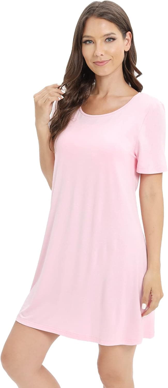 Nightgowns for Women with Built in Bra Removable Pads Nightshirt Dress Sleepwear Long/Short Sleeve Cotton Nightdress