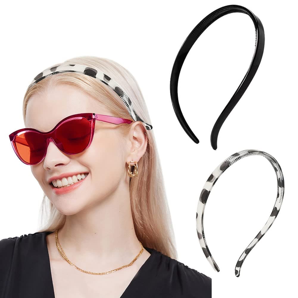 2PCS Plastic Headbands for Women with Glasses, Flex No Pressure Hair Bands with Teeth Comb Hair Accessories for Girls