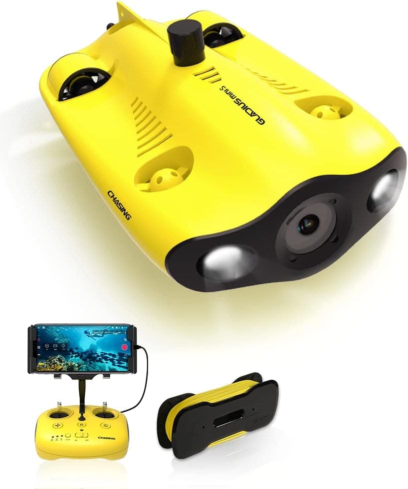 gladius Mini S Underwater Drone with a 4K+EIS Image Stabilization Camera for Real Time Viewing Depth and Temperature Data, Direct-Connect Remote Controller, Dive to 330ft Underwater, Portable ROV