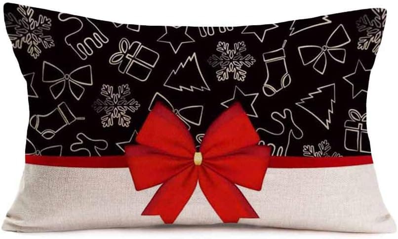 Easternproject Christmas Farmhouse Decorations Throw Pillow Cases Cotton Linen Xmas Trees Snowflake Reindeer Stocking Bow Tie Gifts Pillow Covers 12x20 Inch Bedding Waist Pillowcase Red Black