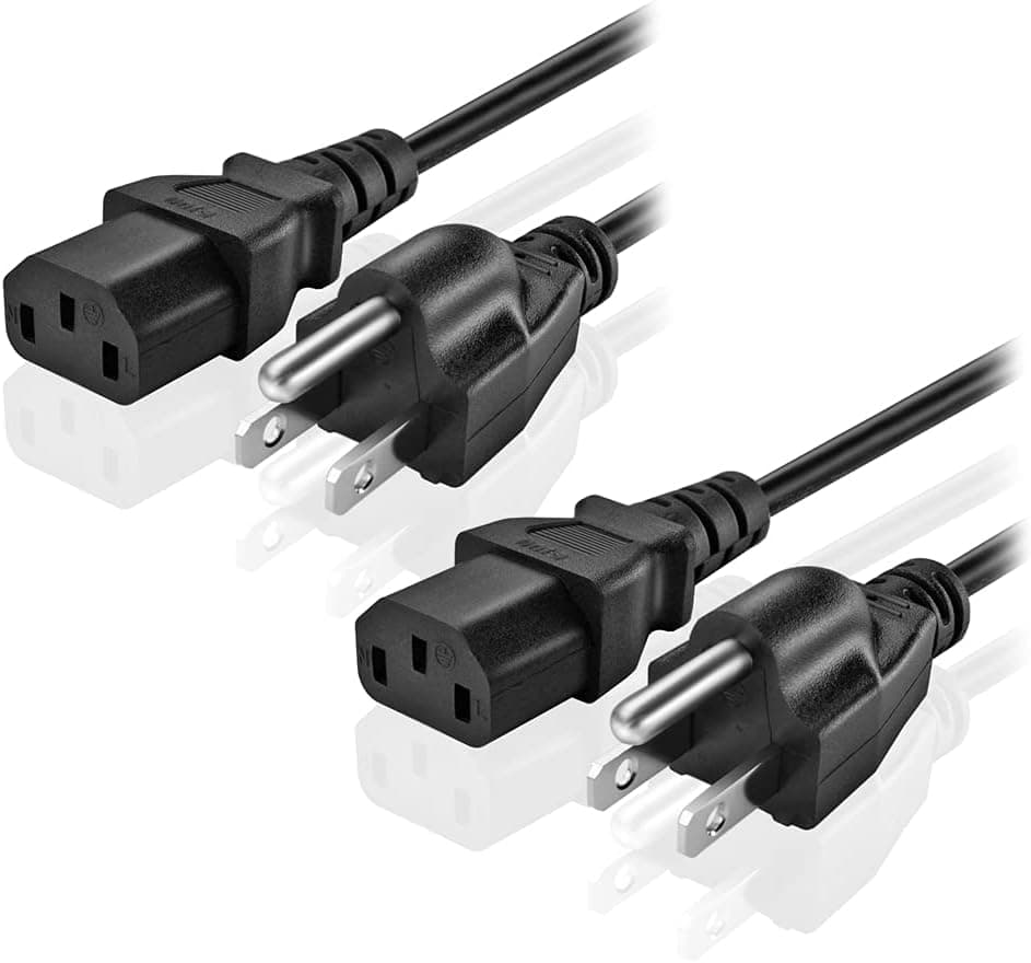 TNP AC Power Cable Computer Monitor Cord 1 Feet 10a 125v 3 Prong TV Plug-in Cord NEMA 5-15P to IEC 320 C13 Replacement Wire for Dell AOC Asus Lenovo Desktop Supply Printer PS3 PSU Universal, 2 Pack