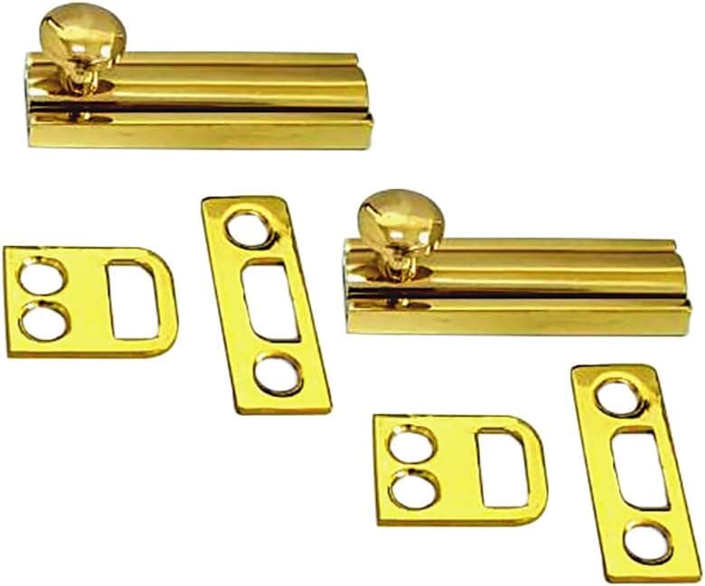 QCAA Solid Brass Surface Bolt, 2", Polished Brass, 2 Pack, Made in Taiwan