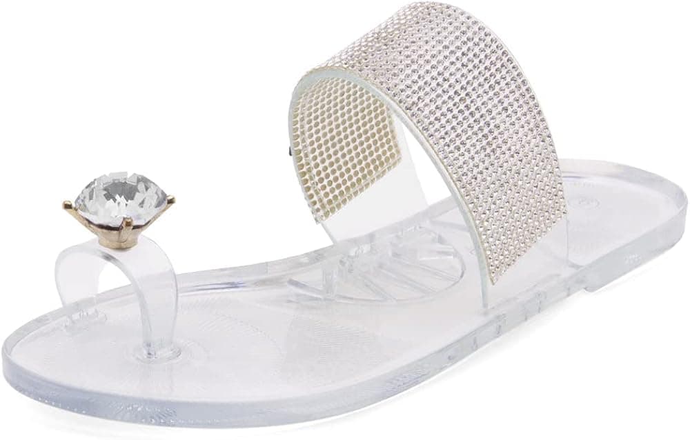 Shoe Land SUMMER Women Rhinestone Bowtie Flip Flops Jelly Thong Sandals Rubber Flat Beach Rain Shoes
