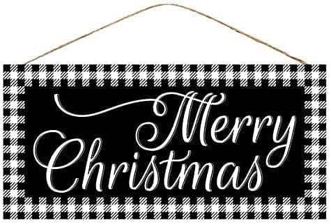Wood Signs 6x12 Black/White Christmas Wood Sign - Black and White Buffalo Check Christmas Sign for Wall or Door by UfcellStore