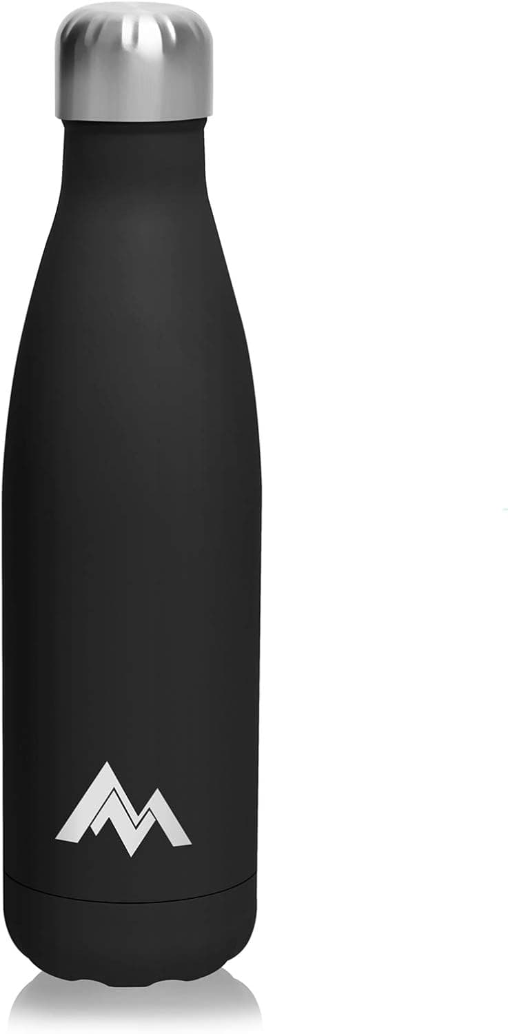 Shangmeite Stainless Steel Insulated Water Bottle, Vacuum Cola Shape Sports Bottle, 17 oz Leak-Proof Travel Thermal Flask (Black)