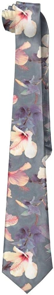 Men's Elegant Stylish Fashion Watercolor Hibiscus Neck Ties Novelty Necktie Long Silk Tie