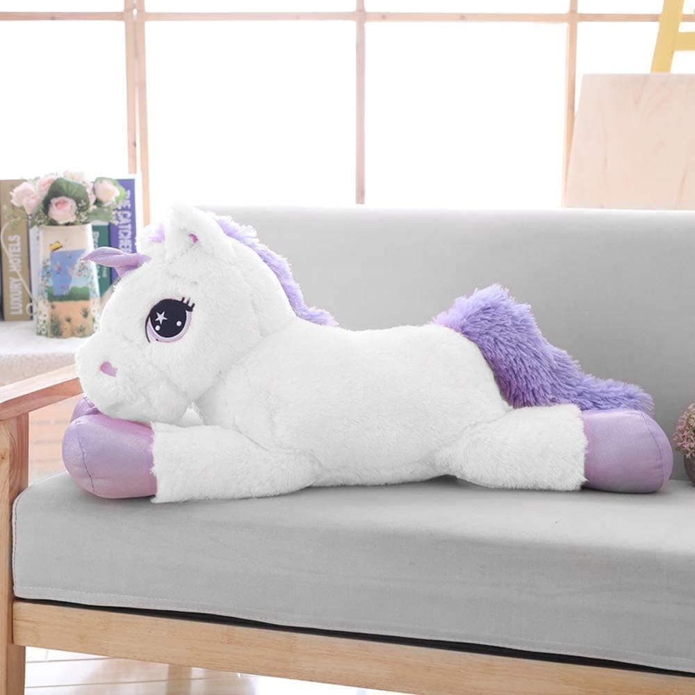 DOLDOA 32 inch Cute White Giant Stuffed Unicorn Pillow Plush Animals Unicorn Toy Gift for Girls Kids