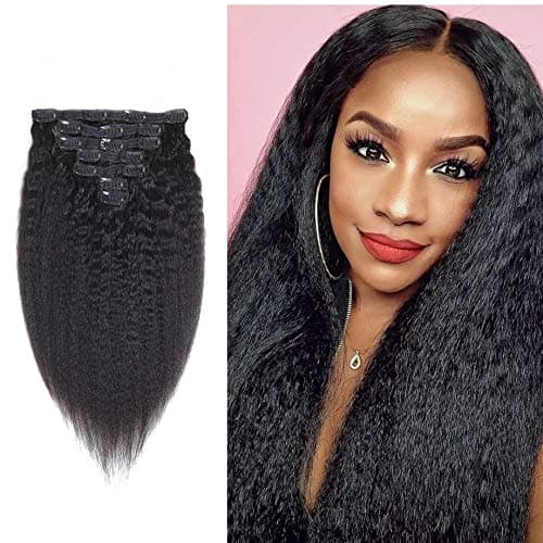 Saga Queen Brazilian Kinky Straight Clip in Hair Extensions 7pcs 120g/pck Italian Yaki Clip In Brazilian Virgin Human Hair Clip Ins Natural Black Color Afro Kinky Straight Clip In Human Hair