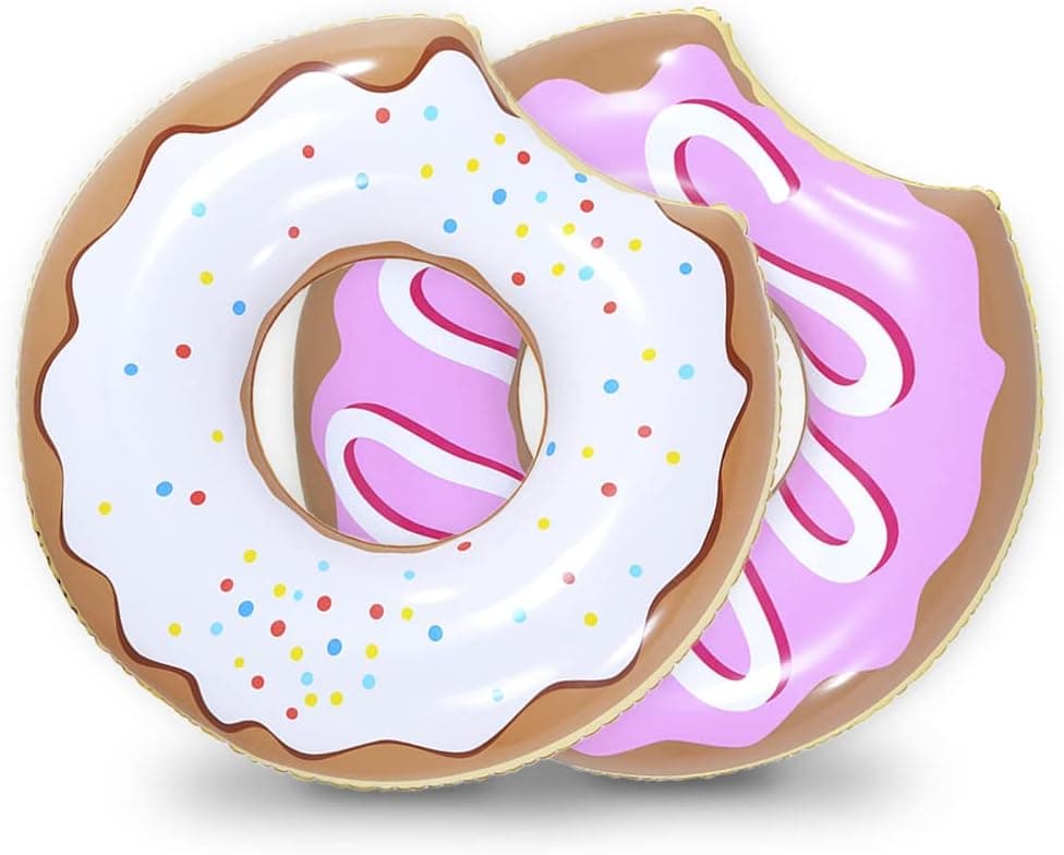 Donut Pool Float, Inflatable Donut of 33 Inches for Party (Strawberry or Chocolate), Pool or Beach Toy for Kids (Donut Float 2Pack)