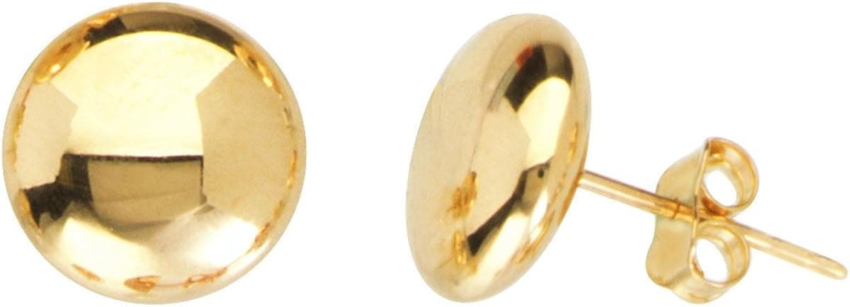 14k Yellow Gold Flat Bead Button Stud Earrings Polished Finish