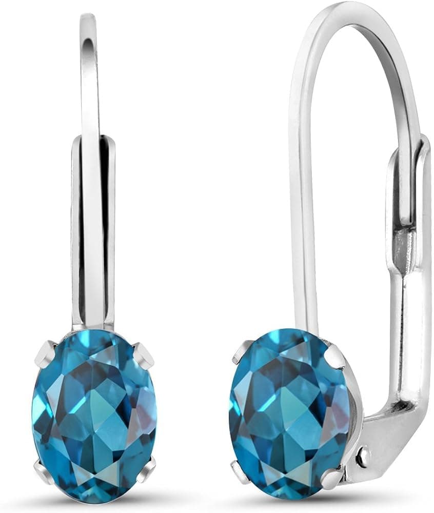 Gem Stone King 925 Sterling Silver London Blue Topaz Earrings For Women 1.10 Ct Oval 6X4MM