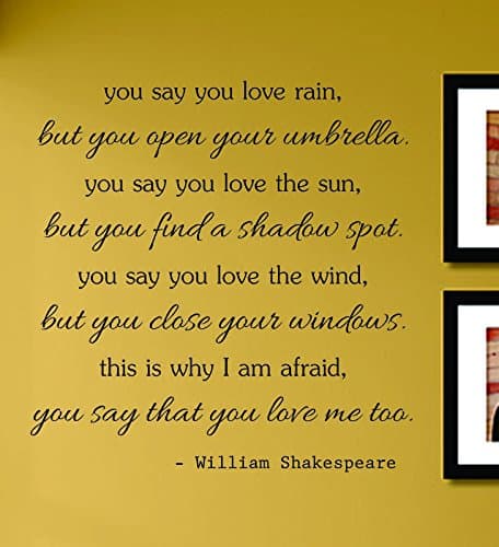 You Say You Love Rain but You Open Your Umbrella William Shakespeare Vinyl Wall Decals Quotes Sayings Words Art Decor Lettering Vinyl Wall Art Inspirational Uplifting