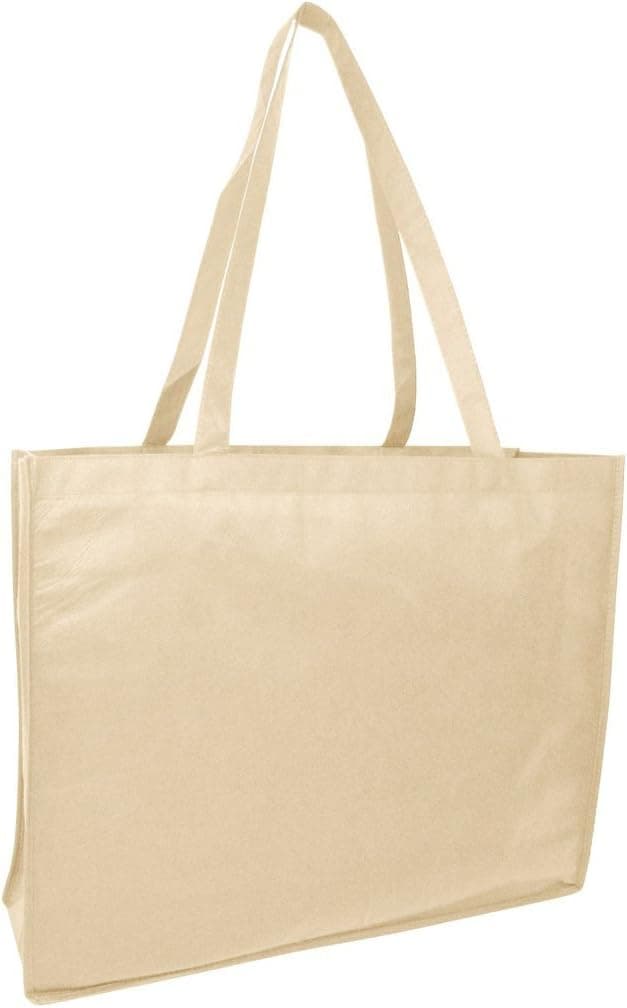Pack of 10 Extra Large Non Woven Plain Tote Bags, Well made Travel Tote by BagzDepot (Natural)