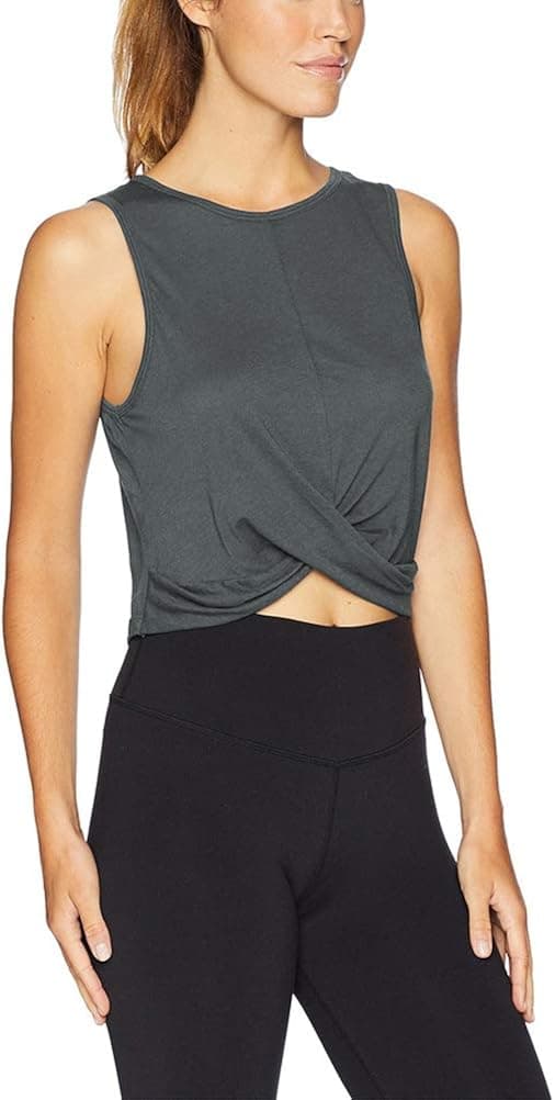 Mippo Workout Crop Tops for Women High Neck Cropped Tank Twist Front Tops Muscle Shirts Cute Fitness Running Tank Tops Dark Gray M
