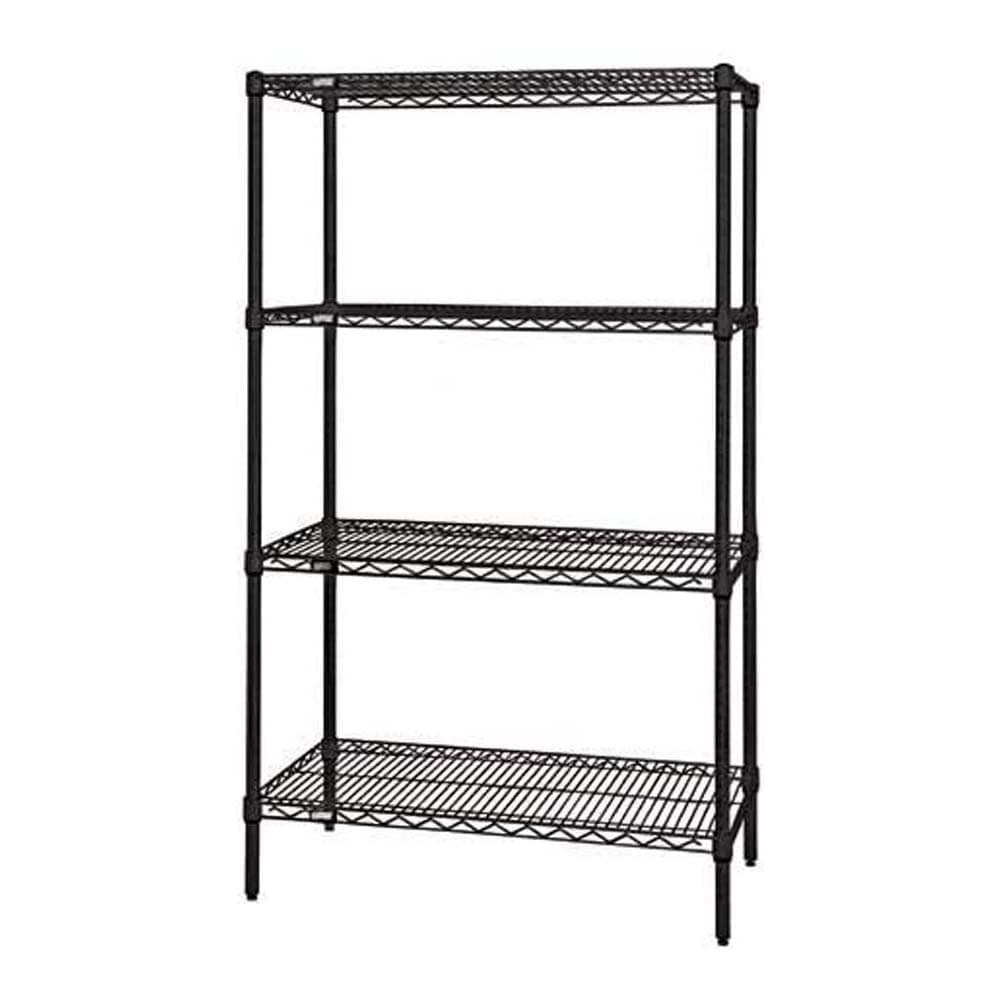 Quantum Storage Systems WR63-2424BK Starter Kit for 63" Height 4-Tier Wire Shelving Unit, Black Finish, 24" Width x 24" Length x 63" Height