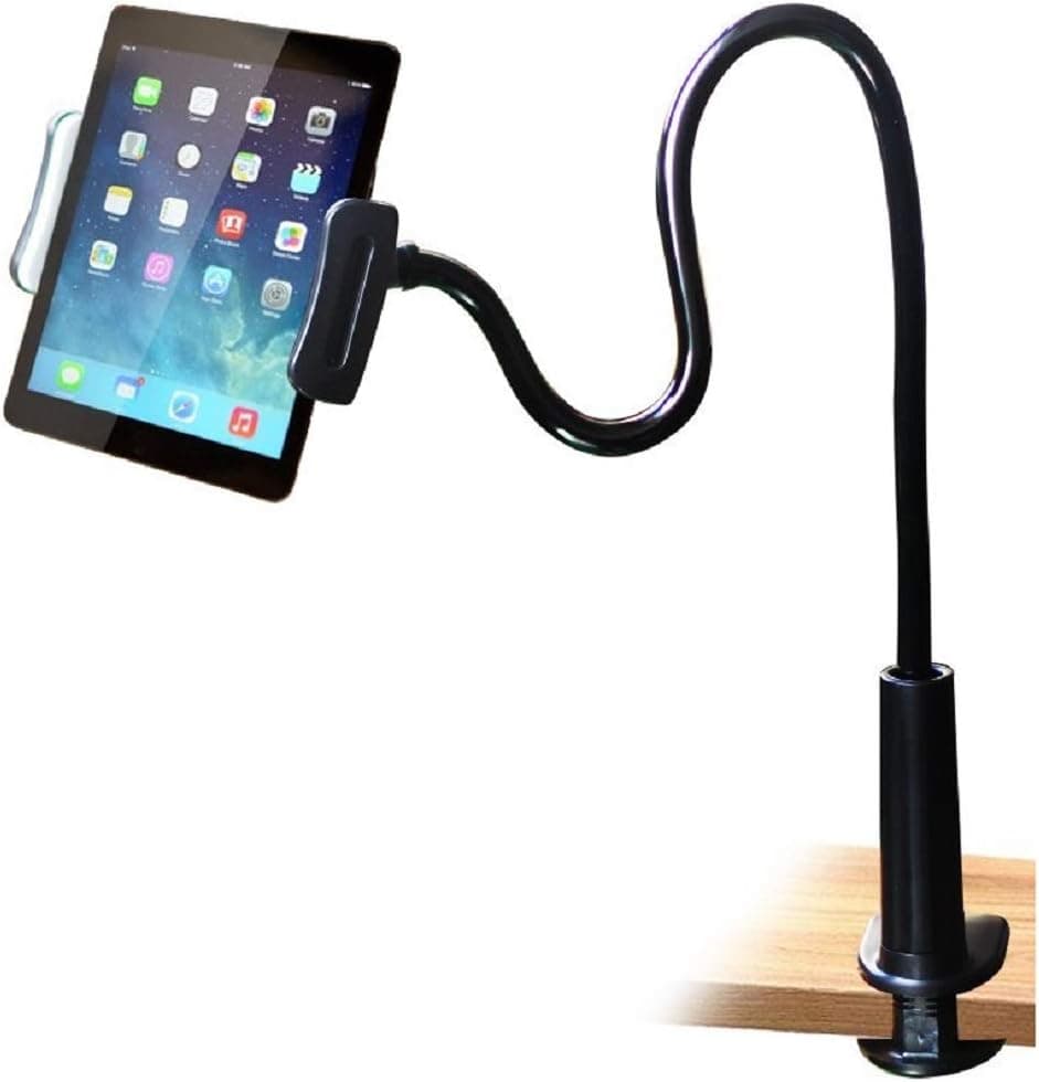 Flexible Lazy Bed Desk Stand Holder Mount Clip for iPad Tablet iPhone Samsung Phones Long Arm (Black)