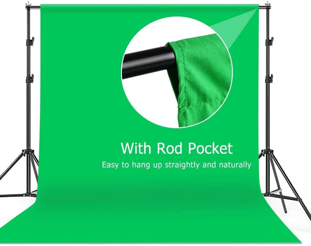Andoer 6.6 x 10ft Green Screen Stand Kit Washable Polyester-Cotton Fabric Chromakey Photography Backdrop with 3pcs Clamps