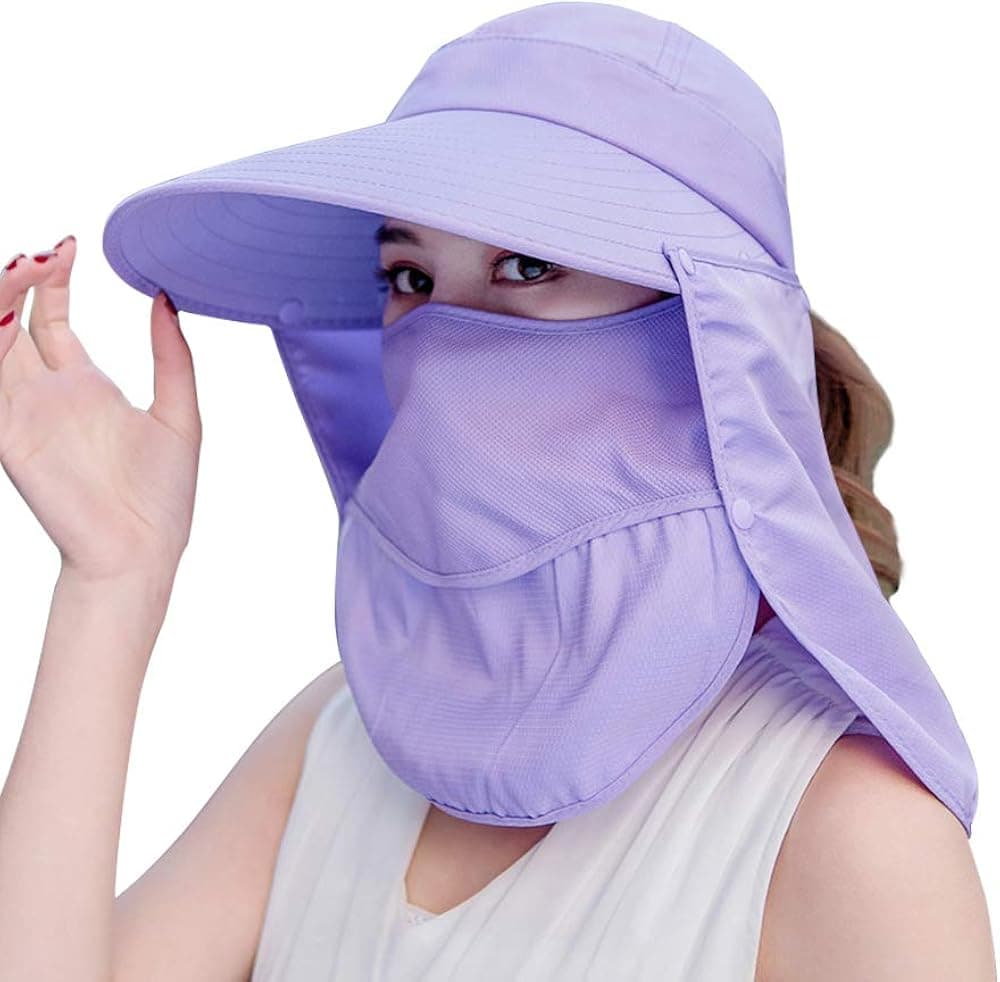 Sun Hats for Women Wide Brim UV Protection Visor UPF 50+ Fishing Hats Foldable Ponytail Summer Hat with Detachable Flap