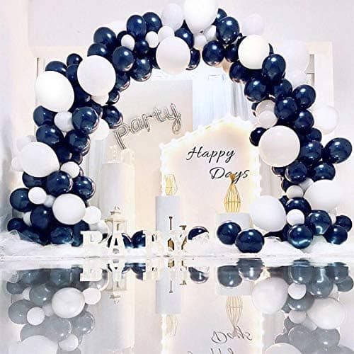 124Pcs Navy Blue Balloons White Balloons Slap-up Latex Balloons Arch for Wedding,Girl Birthday,Party.