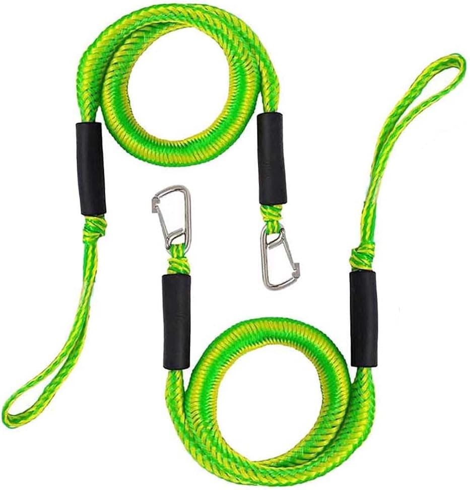 KEBEIXUAN 2Pcs with 304 Stainless Steel Hook Bungee Dock Lines Mooring Ropes of 4-5.5ft Boating Gifts for Men Boat Accessories for Boat Jet Ski Kayak Canoe Power Boat Pontoon (White Black Ripple)