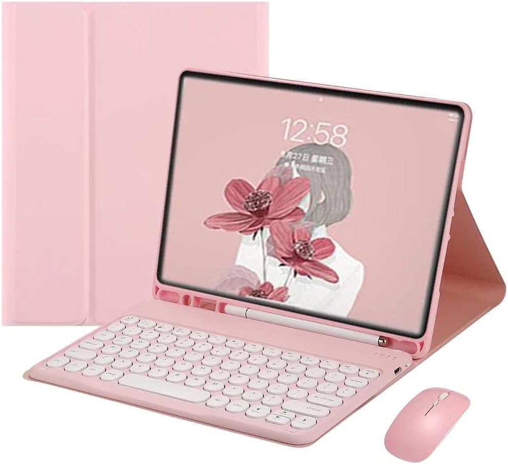 PboyiqiS Keyboard Case for iPad 9th/ 8th/ 7th Generation,iPad 10.2’’ Keyboard with Mouse Cute Round Key Detachable Case with Pencil Holder(iPad 9/iPad 8/iPad 7 10.2 inch, Pink)