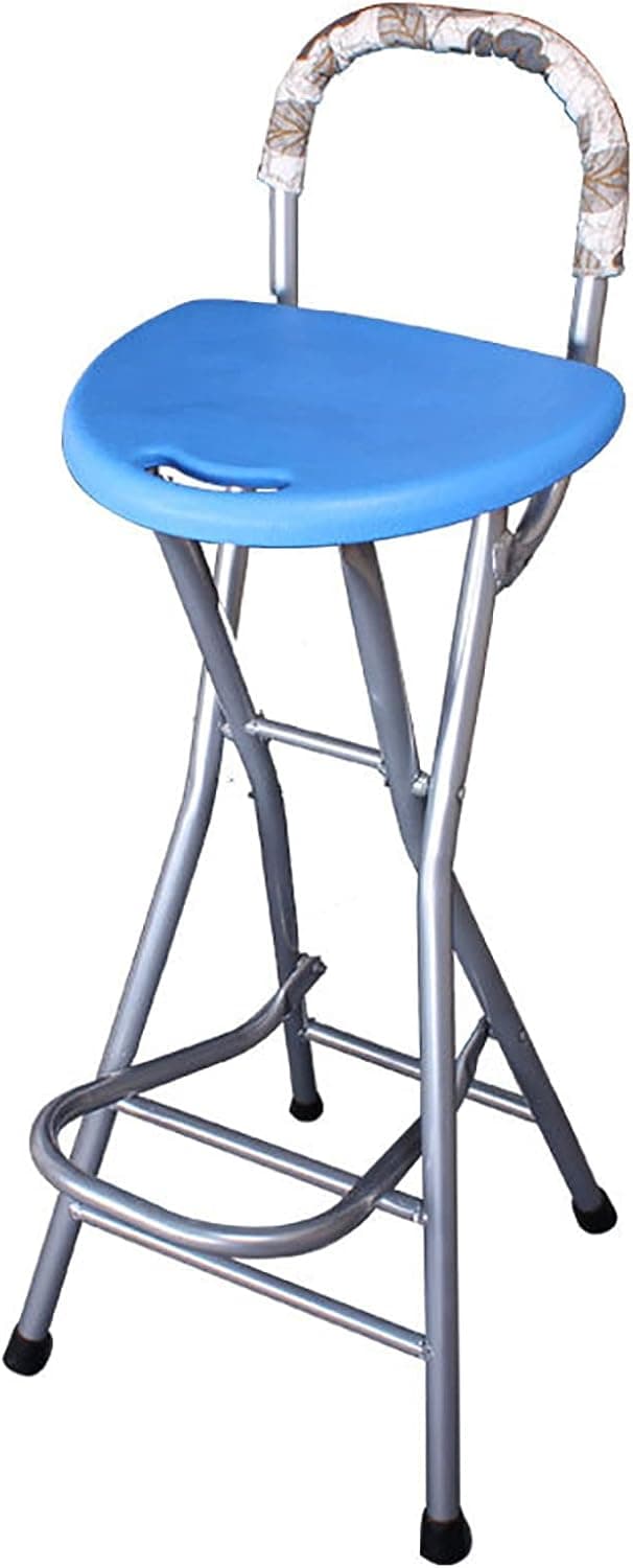 Folding Bar Stool Portable Simple Bar Chair High Chair Chair Stool Blue Red Dining Chair Armchair Thick Adult Chair Household for Indoor and Outdoor Chair (Blue with Backrest)