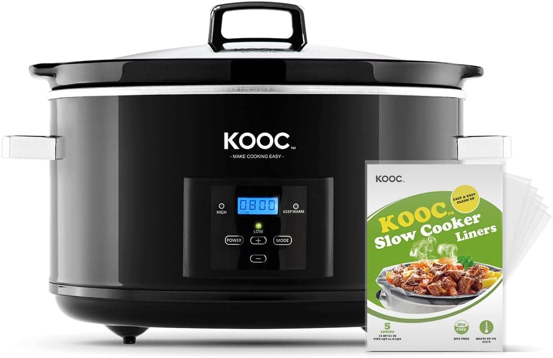 KOOC 8.5-Quart Programmable Slow Cooker, Larger than 8 Quart, More Practical than 10 Quart, with Digital Countdown Timer, Free Liners Included for Easy Clean-up, Upgraded Ceramic pot, Adjustable Temp, Nutrient Loss Reduction, Black, Oval…