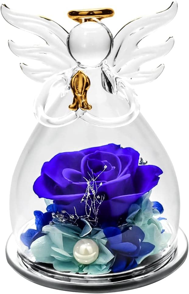 Vanleonet Preserved Flowers Valentine's Day Birthday Gifts for Mom Grandma Nana Girlfriend Wife,Pretty Blue Rose Angel Gifts for Women