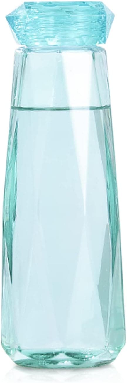 Stylistic Diamond Shaped Glass Water Bottle with Lid 14oz Capacity, Easy to Carry Fits in Purse ,Bag Better Tasting Water in Glass ,No BPA ,Nighttime Bottle for Girls & Kids by BE GREAT HYDRATE (Green)