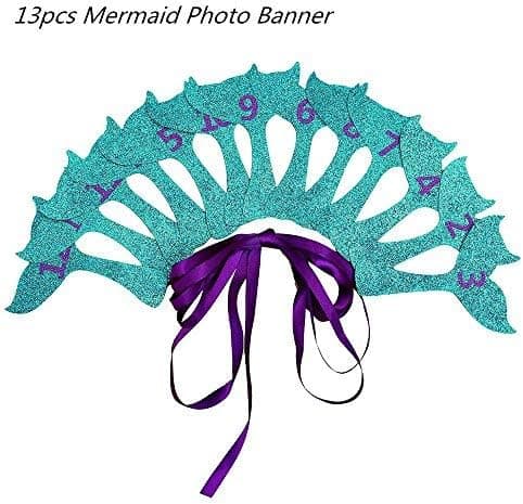 Mermaid First Birthday Photo Banner,Newborn To 12 Months Photo Banner,Mermaid Party Decorations Favors,Mermaid photo props,For Baby First Birthday Party Decorations