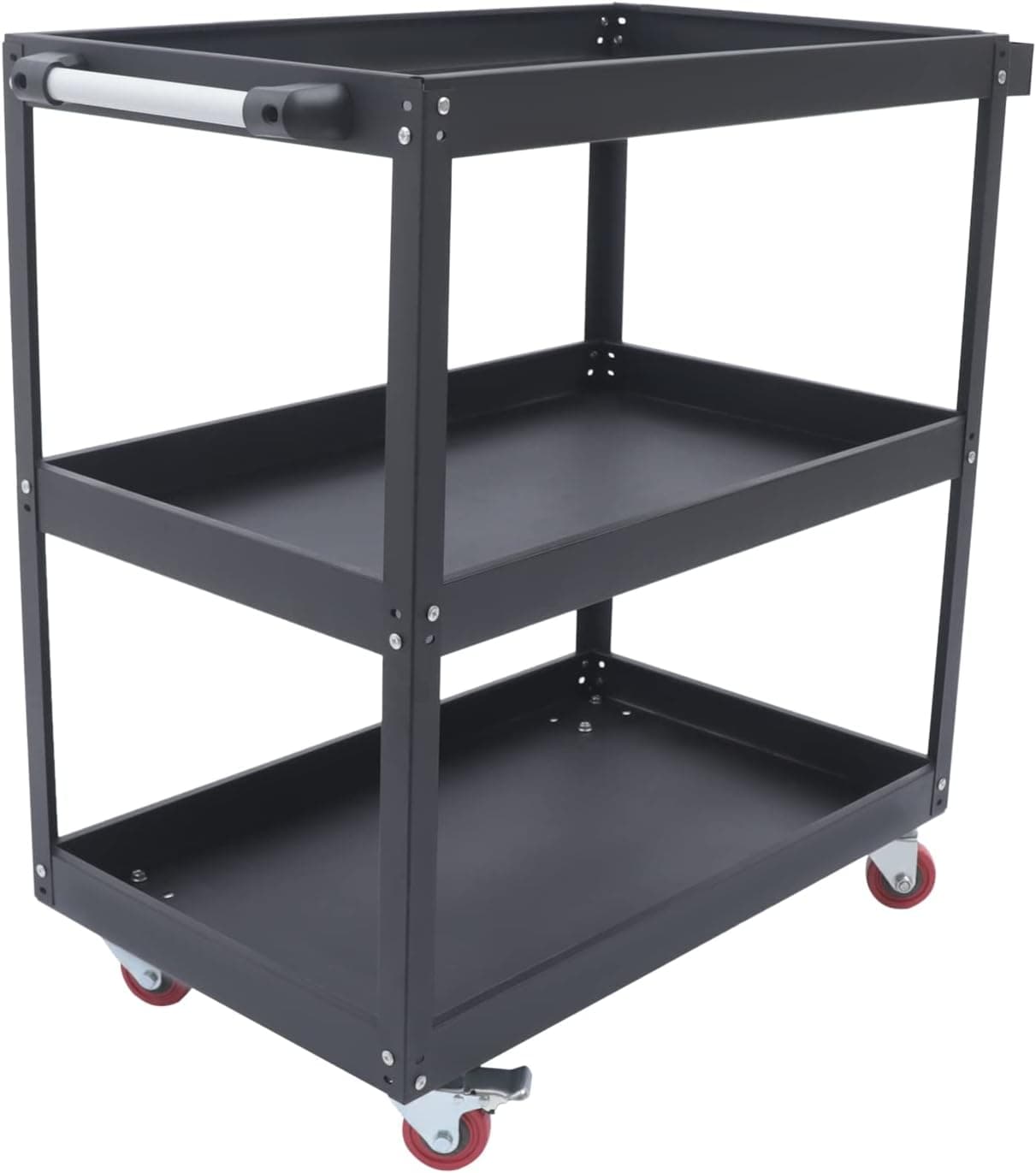 3 Tier Rolling Tool Cart, 660LBS Heavy Duty Utility Tool Cart w/Lockable Wheels, Thickened Steel Plate Service Tool Cart Tool Storage Organizer for Garage Warehouse Workshop (Black)