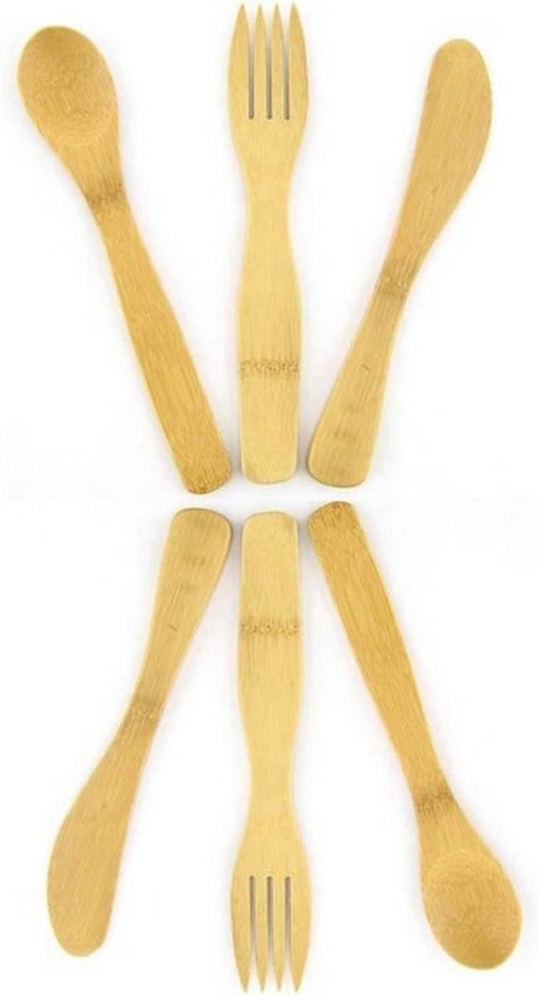 JapanBargain 3806, Bamboo Flatware Set Spoon Fork and Butter Spreader for Eating Dishwasher Safe, Set of 6