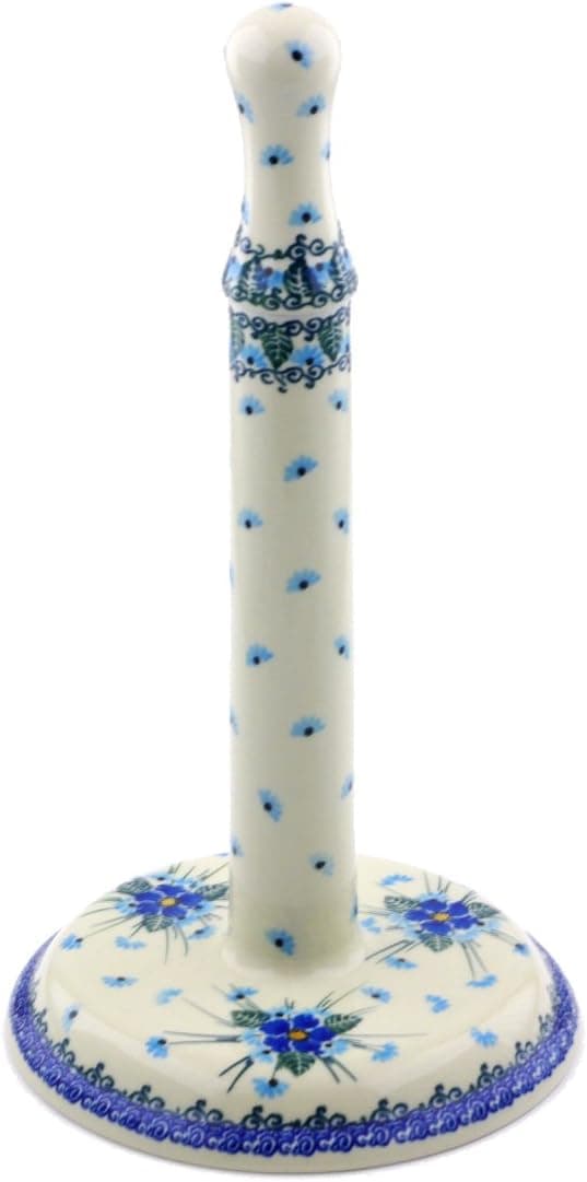Polish Pottery Paper Towel Stand 13-inch made by Ceramika Artystyczna (Forget Me Not Theme)
