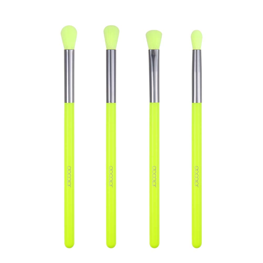 Docolor Neon Makeup Brushes 4 Piece Blending Brush Set Smoky Eye Shadow Contour Kit For Shading & Blending of Eyeshadow Cream Powder Highlighter