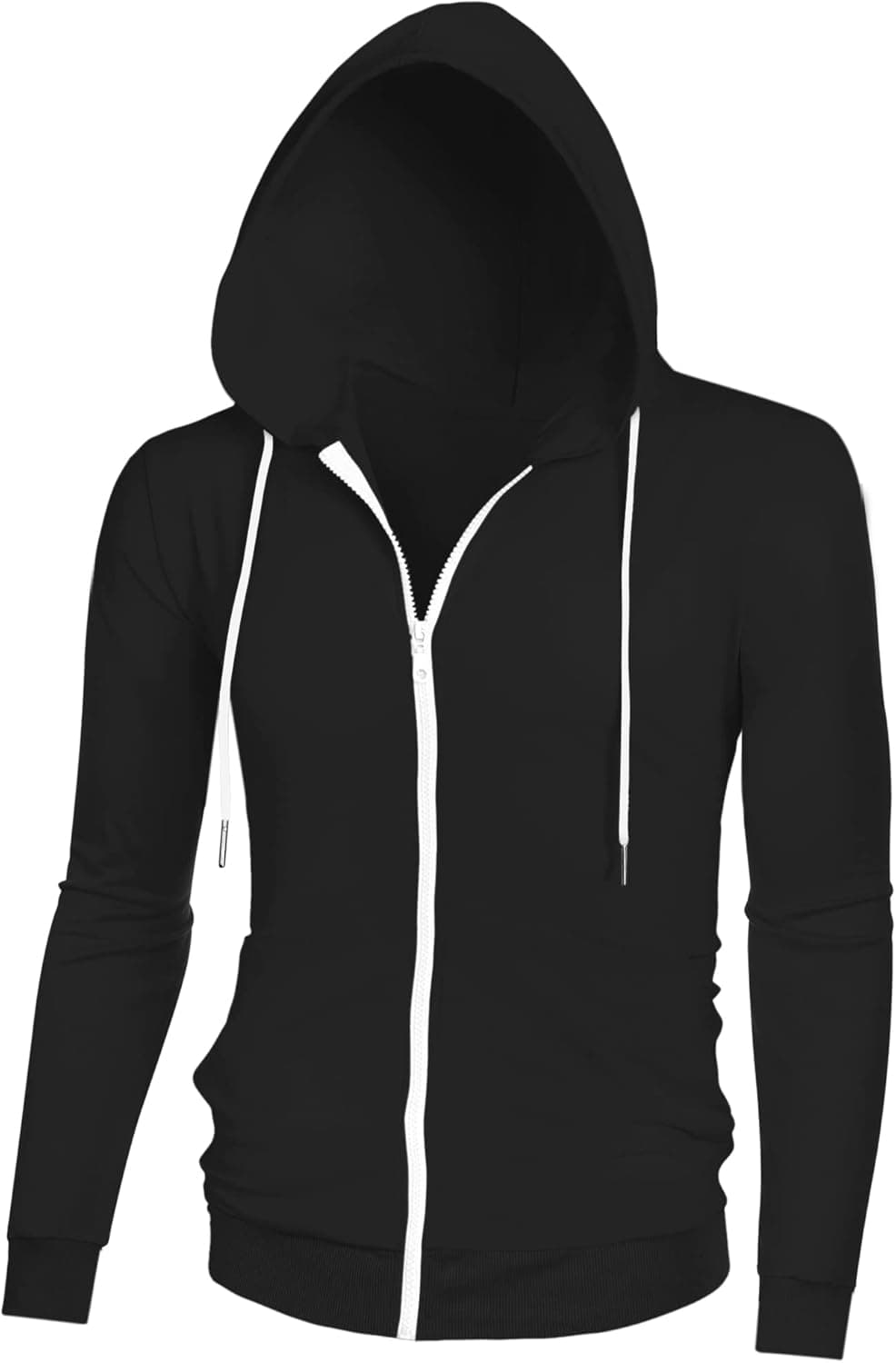 Lars Amadeus Men's Hoodies Zip Up Long Sleeves Solid Color Knit Jackets with Hood