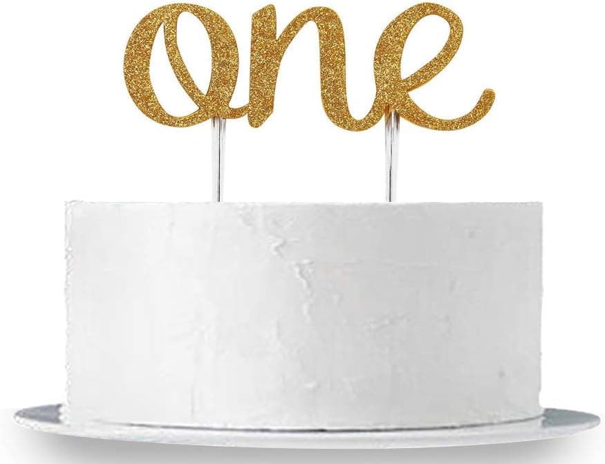 INNORU One Cake Topper 1st First Birthday Cake Decoration Double Sided Gold Glitter Stock