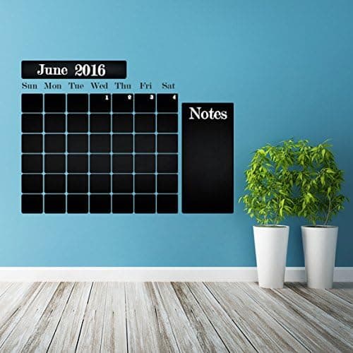 Slaf Ltd. (47'' x 35'') Chalkboard Vinyl Wall Decal Calendar with Notes/Blackboard Month Planner Sticker for Drawing/Erasable Mural + Free Crayons Box