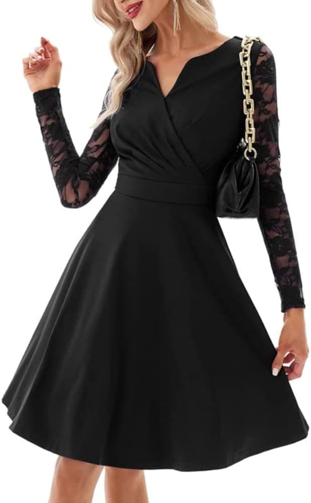 GRACE KARIN Women's Vintage Floral Lace Sleeve Dresses Long Sleeve Cocktail Dresses
