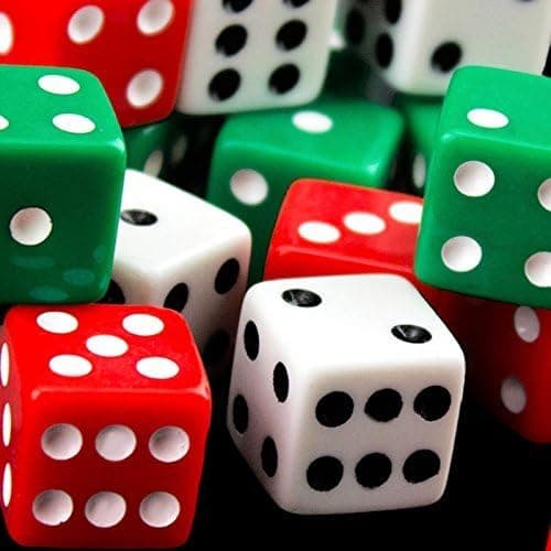 18 Pack 16MM Red, Green and White Dice