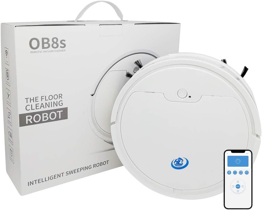 Huabao Robot Vacuum Cleaner, Super-Thin, Quiet 1800Pa Strong Suction Deep Cleaning Robotic Vacuum Cleaner, Sweeping & Mopping, APP Total Control Robotic Vacuum, Ideal for Pets (White)