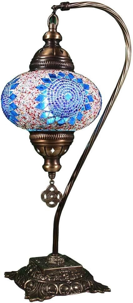 KusKuus Table Lamp Swan Neck Turkish Moroccan Mosaic Table, Bedside Blue Diamond G3C8