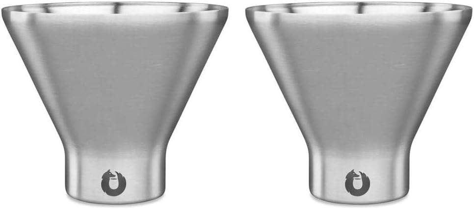 SNOWFOX Everyday Collection Insulated Stainless Steel Martini and Margarita Cocktail Glass, Set of 2, Stainless Steel,8 fluid_ounces