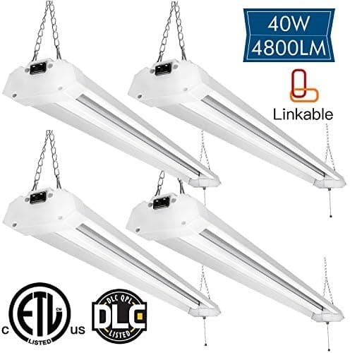 Amico 4FT 4800 Lumens Linkable LED Shop Light, Led Garage Lights Fixture, LED Basement Light, 40W 5000K Ceiling Light for Garage, ETL & DLC Listed, Super Bright Fixture(4 Pack) (LED Shop Light 4 Pack)