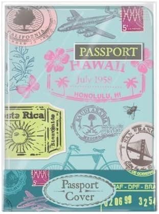 Passport Holder Cover Lovely Retro Stamp Design Travel Protector Wallet UK